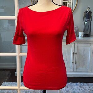 Lauren Ralph Lauren Red Boat Neck Cotton T-Shirt S